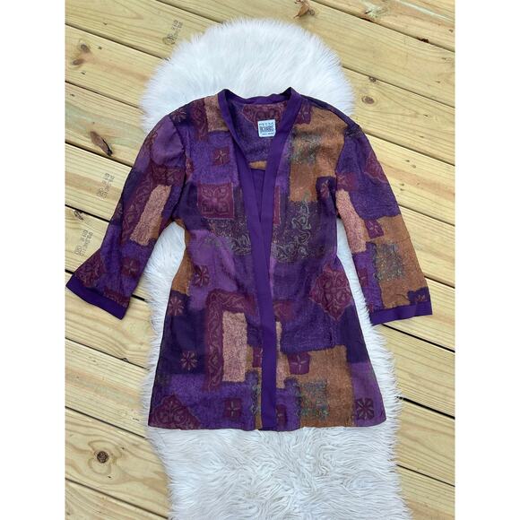 Vintage Whimsigoth Patchwork Purple Shirt Top Layered Cardigan - Picture 1 of 8